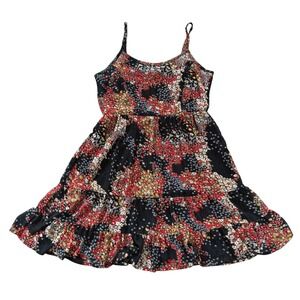 American Rag Dress Womens Large Black Floral Tiered Boho Spaghetti Strap Flowy